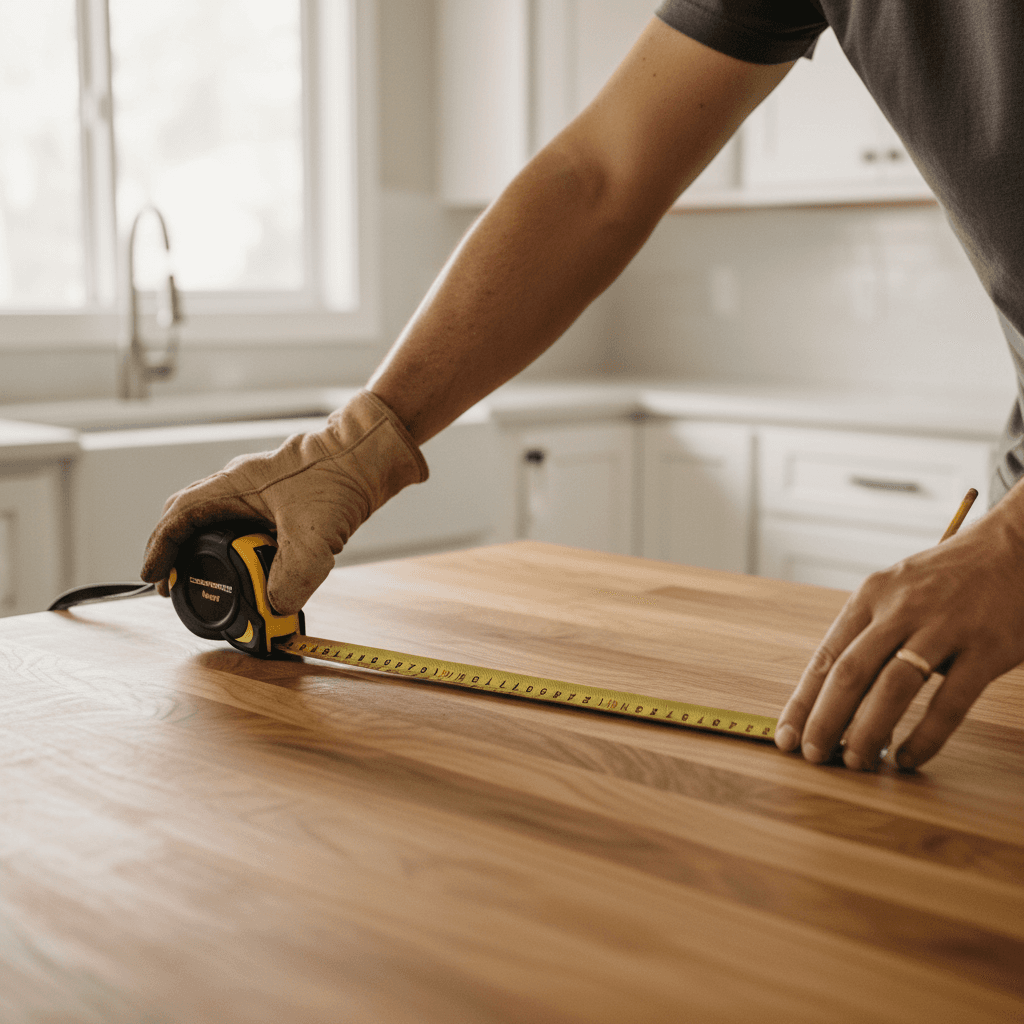 Contractor measuring a kitchen countertop during a remodel