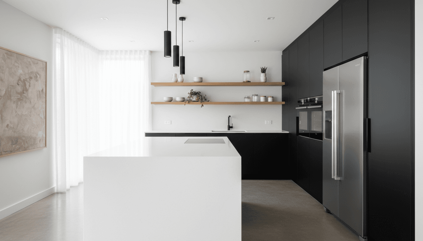 Freshly remodeled kitchen with white cabinets and a large island