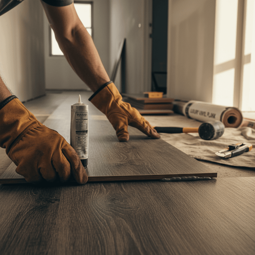 New flooring being installed with a precise seam